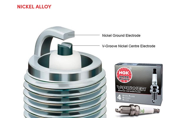 หัวเทียน NICKEL บางรุ่นจะมีการบากร่อง ELECTRODE เป็นตัว V