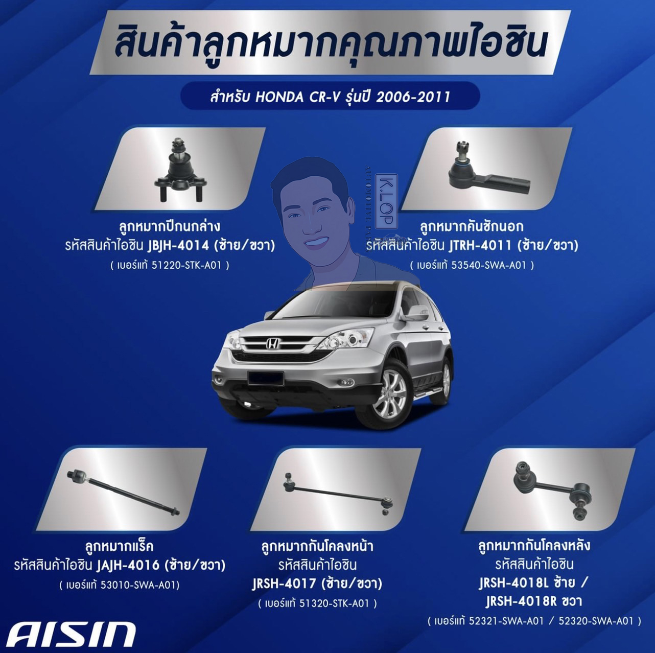 ชุดลูกหมาก AISIN :Honda CR-V 2006-2011 เครื่อง 2000cc,2400 (รบกวนแจ้งเครื่องยนต์นะครับ)