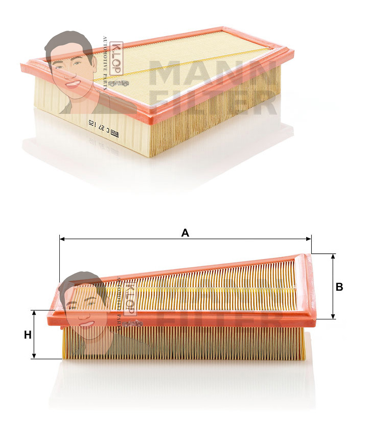 C27125 ไส้กรองอากาศ(BMW) F10,11,18, X1-E84, Z4-E89 '09-' /N20 /520I เครื่องยนต์ N20 (MANN-FILTER***งานพรีเมี่ยมแท้นำเข้ายุโรป) Dimensions(mm.) A=272 B=252 H=51