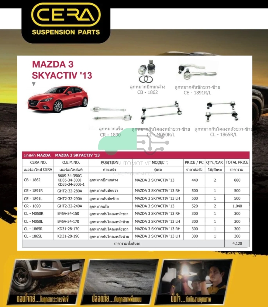 ชุดเปลี่ยนลูกหมากช่วงล่าง(CERA) Mazda3 Skyactive ปี2013-2018