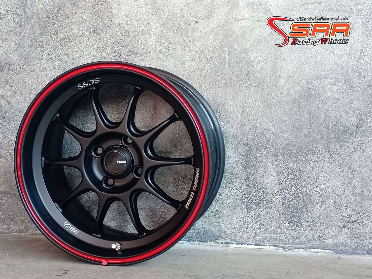 ENKEI TUNING SC55 ขอบ15 ET28 4x100 สีดำด้านขอบแดง