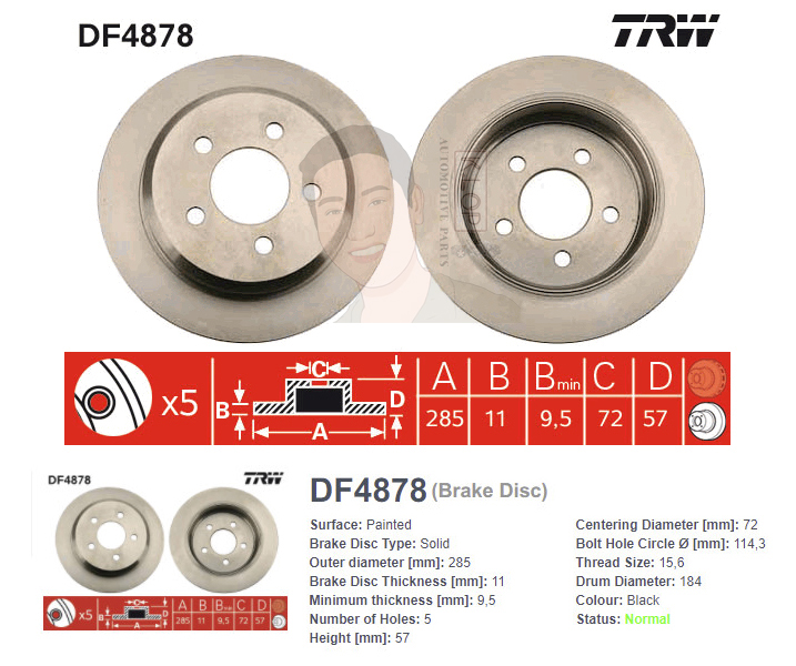DF4878S จานเบรค-ดรัมเบรค(TRW) JEEP GRAND CHEROKEE I (ZJ,ZG) 4.0 ปี1991-1998 R S