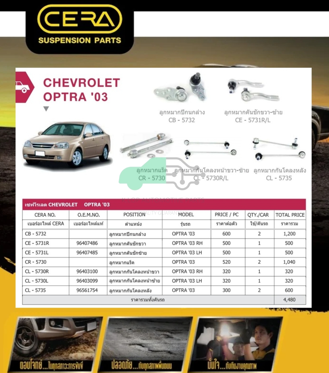 ชุดเปลี่ยนลูกหมากช่วงล่าง(CERA) CHEVROLET OPTRA