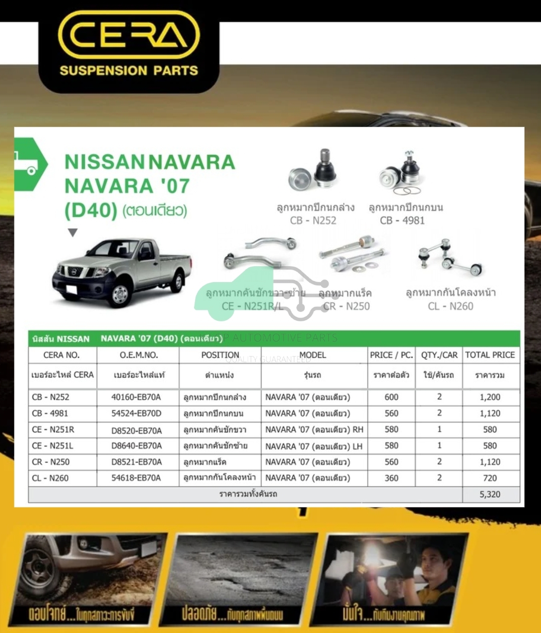 ชุดเปลี่ยนลูกหมากช่วงล่าง(CERA) NISSAN NAVARA (ตอนเดี่ยว)