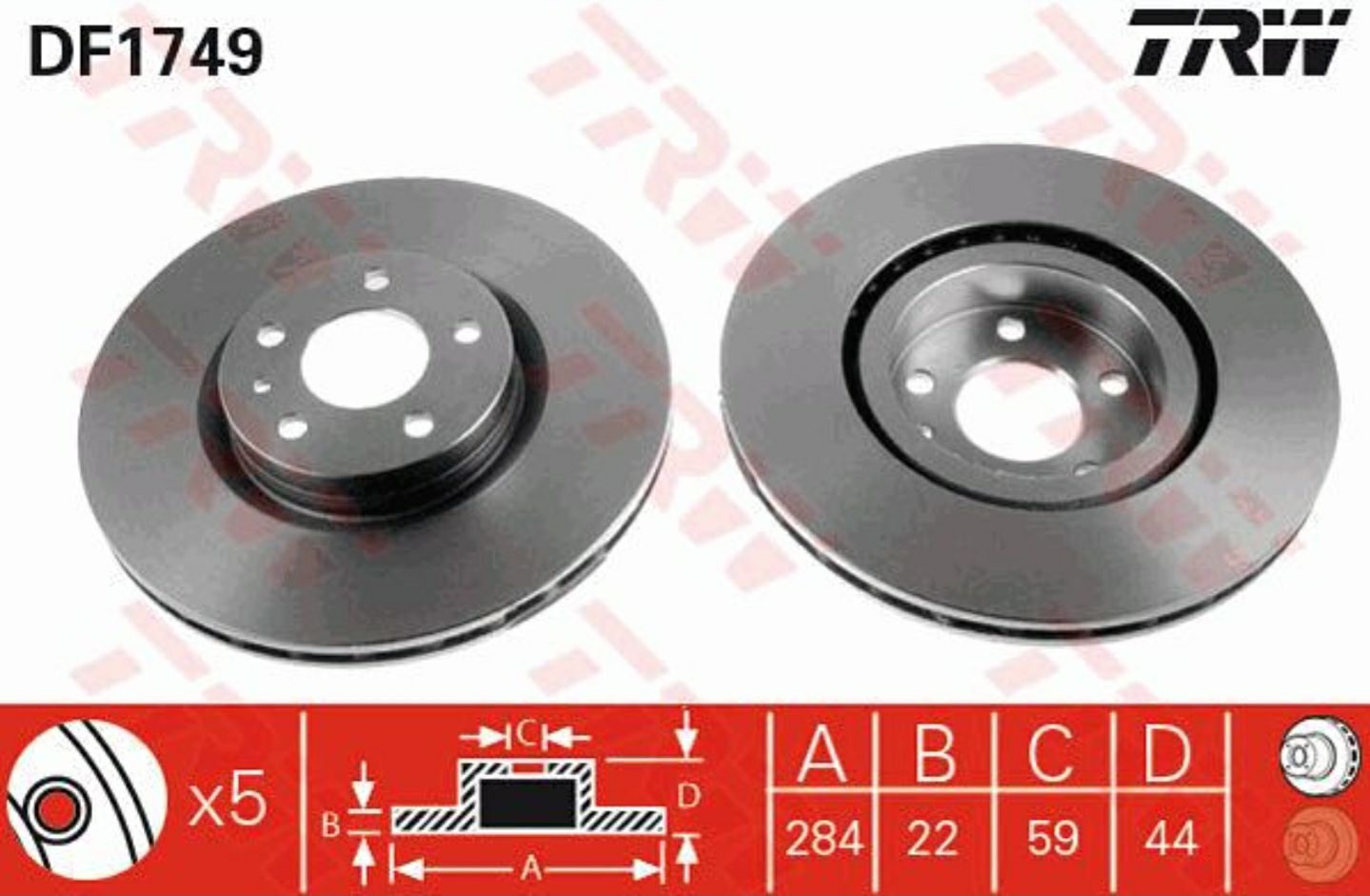 จานเบรกหน้า TRW : ALFA 156 2.0 (5 รู) 2002- ***ราคาต่อใบ