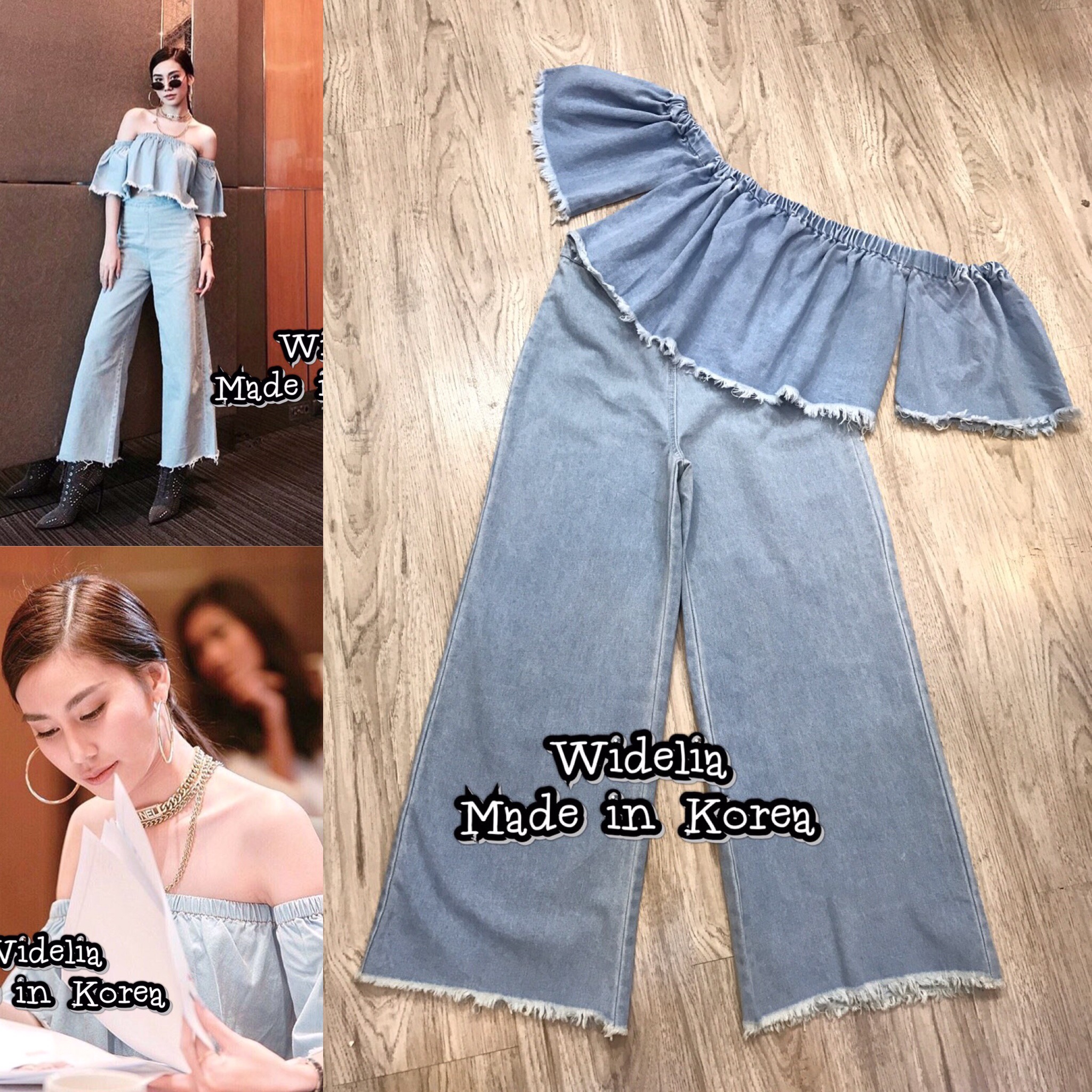 *พร้อมส่ง*Style Korea Set :: เสื้อปาดไหล่ตัวเก๋ตัวสั้น กับกางเกงเอวสูงขากระบอกใหญ่