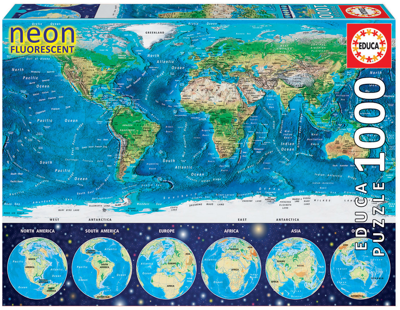 Educa - World Map Neon by Cartograma (Glow in the Dark) 1000 pcs.
