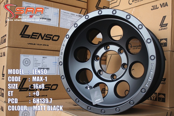 MAX1 ลายหยดน้ำ ขอบ16 6H139.7 ET0 MATT BLACK