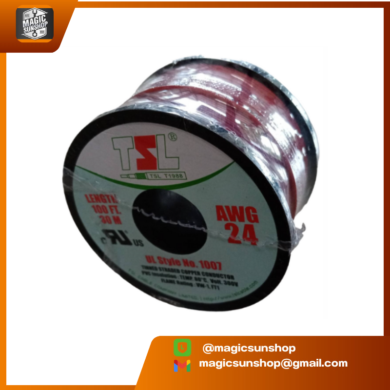 สายไฟอ่อน UL No.1007 AWG-24 100FT สีแดง