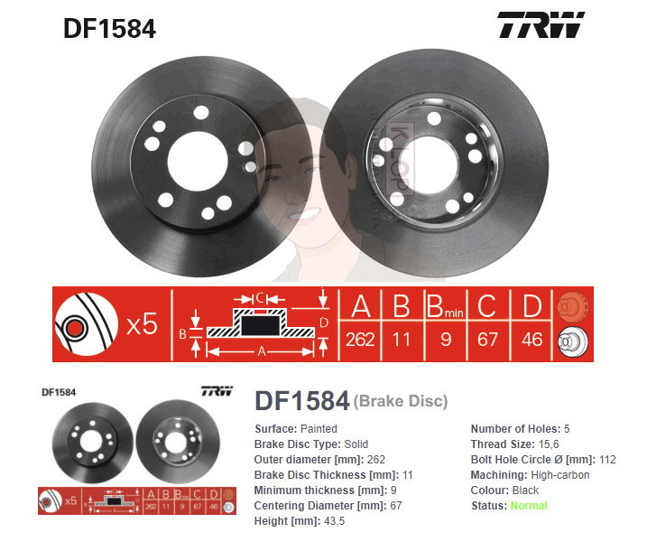 DF1584 จานเบรค-ดรัมเบรค(TRW) BENZ W201 190E ปี1982-1993 F S