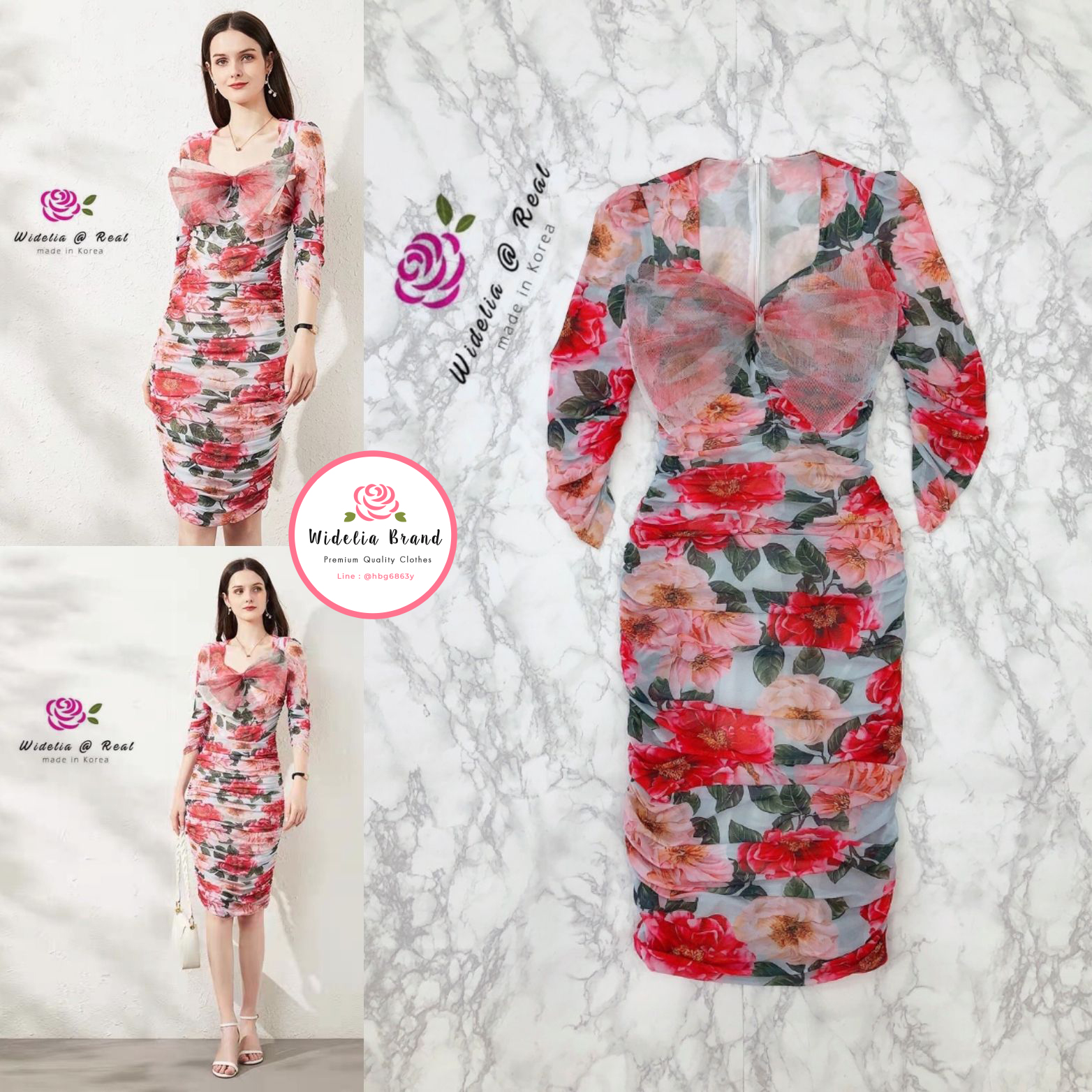 Dress เดรสแขนยาวแสนสวย ช่วงอกแต่งโบว์ใหญ่