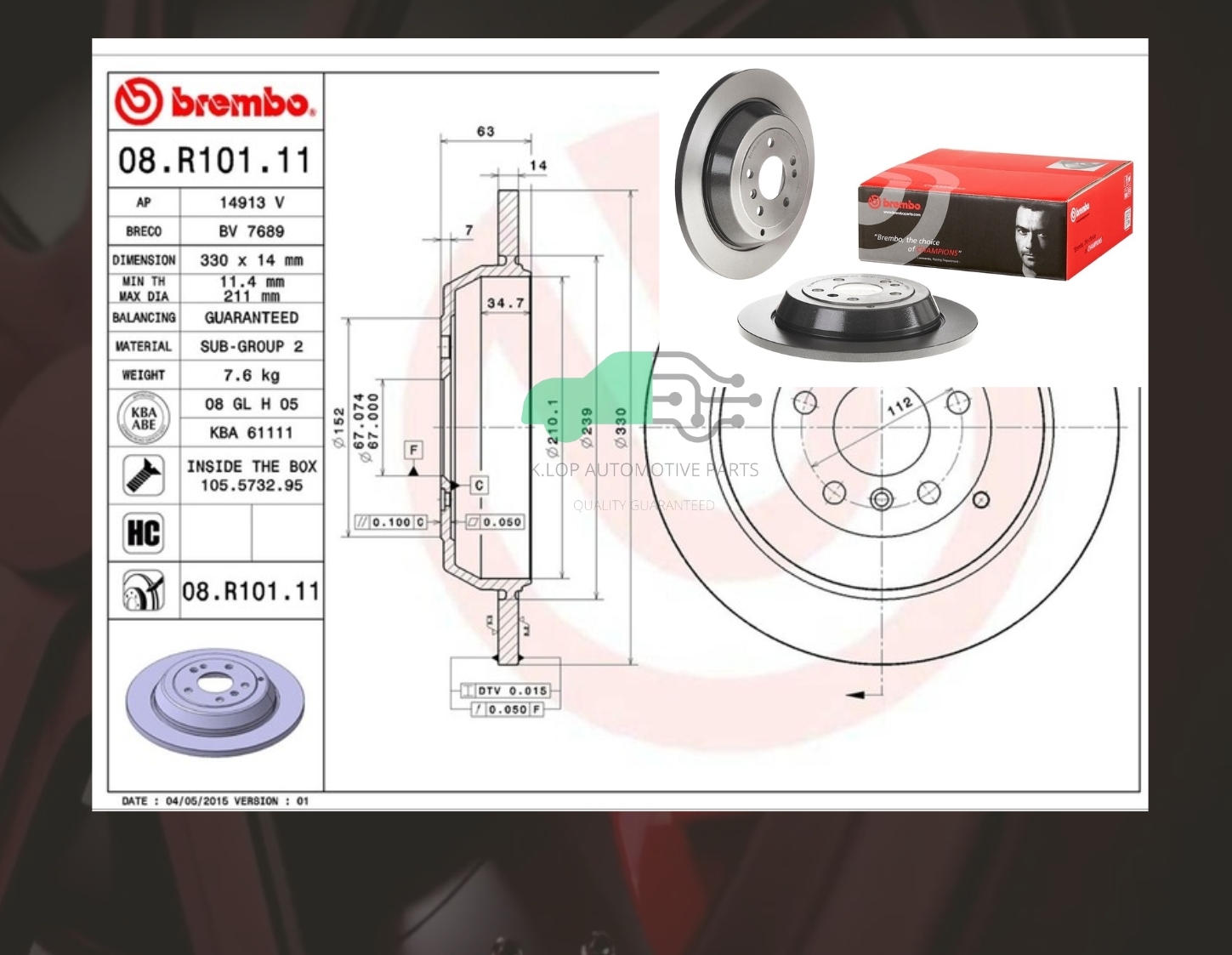 08 R101 11 จานเบรคหลัง (ยี่ห้อ BREMBO) BENZ W163 ML320 ปี05, W164 (HC)