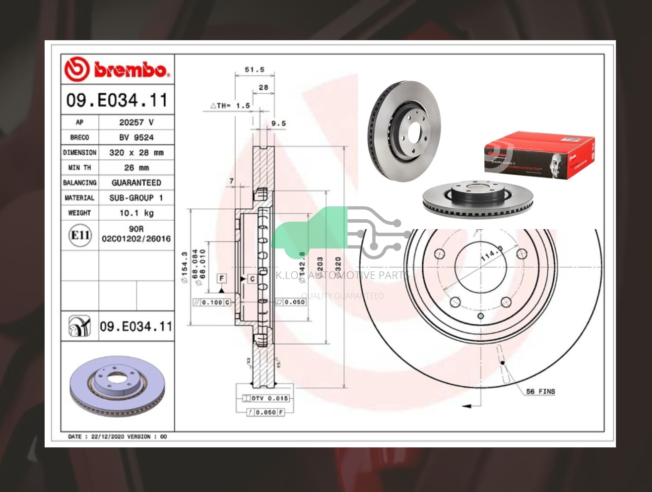 09 E034 11 จานเบรค ล้อ F (ยี่ห้อ BREMBO) MAZDA New CX-5 Sky KF (2.2D 2.5) 2017-