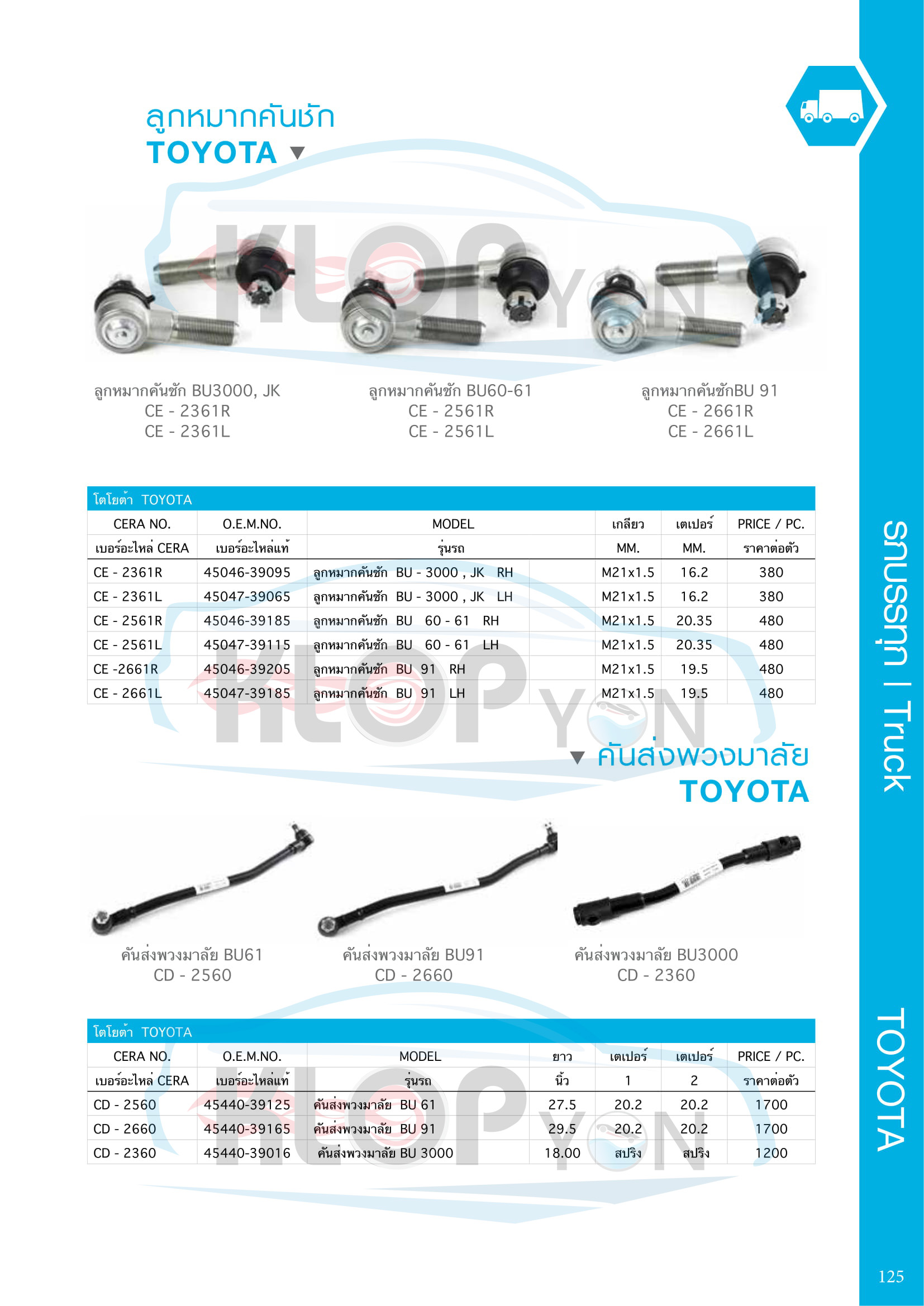 ตาราง-ชุด-ลูกหมากรถยนต์ CERA (รถบรรทุก Truck) Toyota-ทุกรุ่น