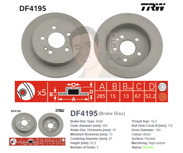 DF4195 จานเบรค-ดรัมเบรค(TRW) BENZ W163 ML270 CDI, ML320 ปี2000-2005 R S