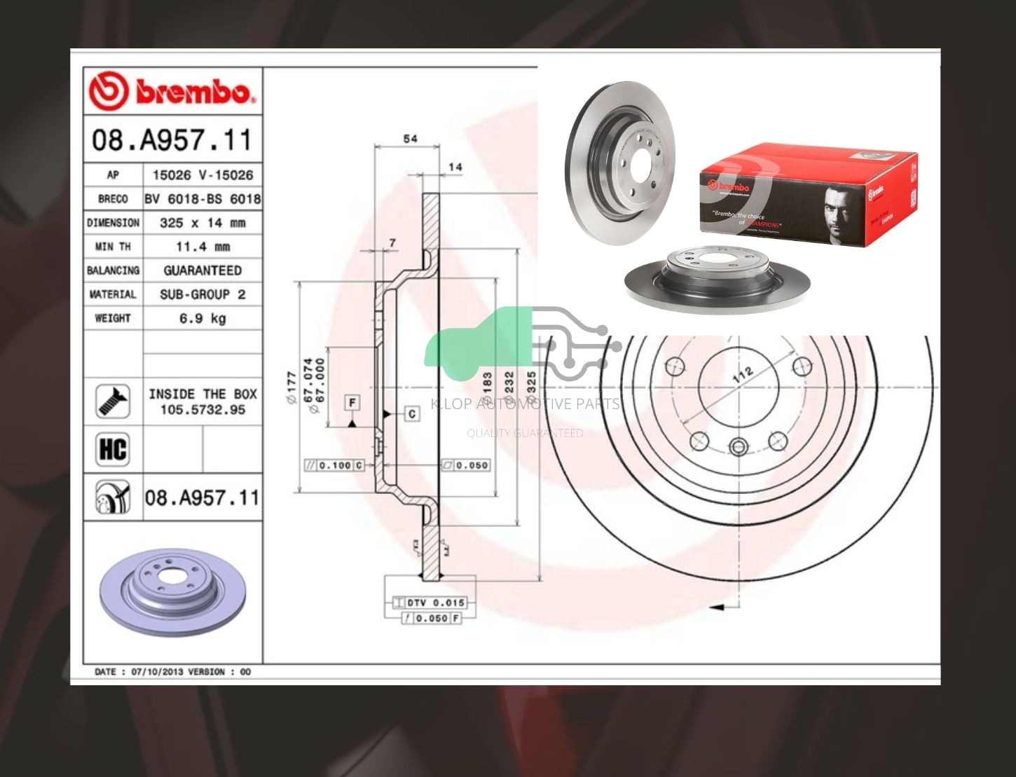 08 A957 11 จานเบรคหลัง (ยี่ห้อ BREMBO) BENZ W166 (250d) ML GLE (HC) 15-18
