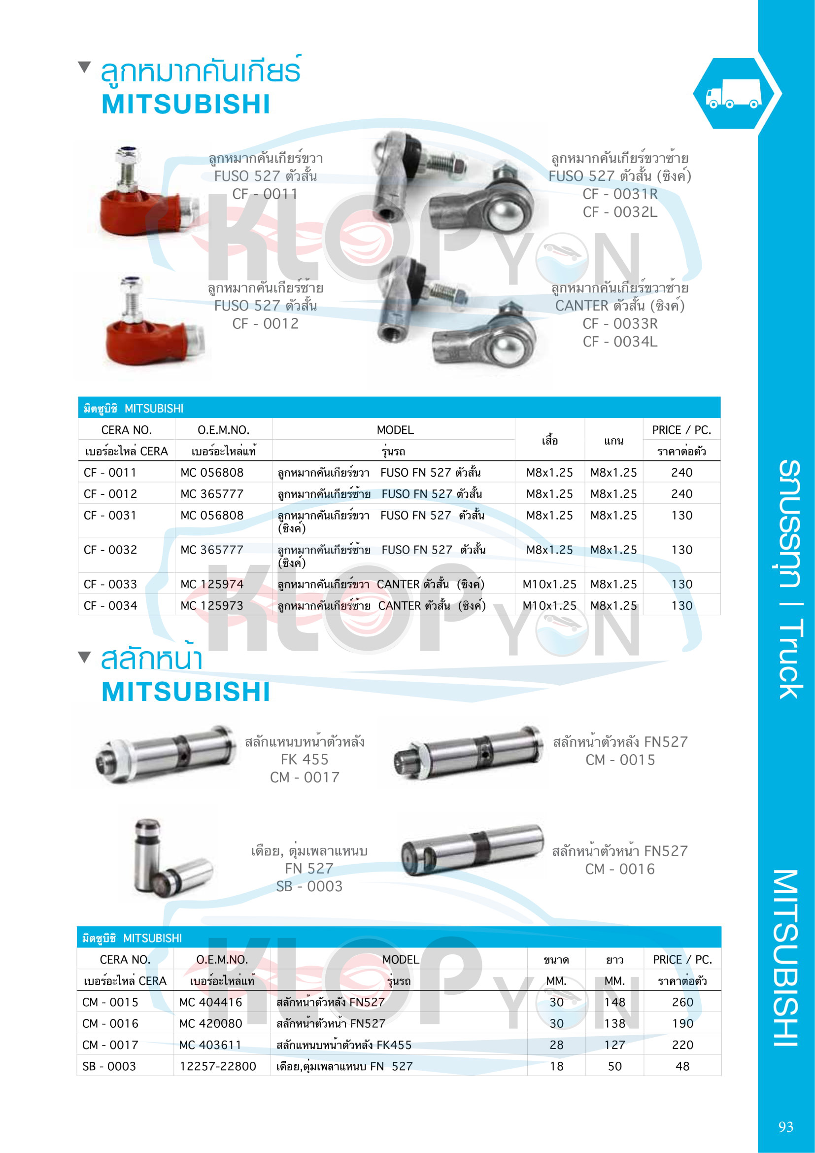 ตาราง-ชุด-ลูกหมากรถยนต์ CERA (รถบรรทุก Truck) Mitsubishi-ทุกรุ่น