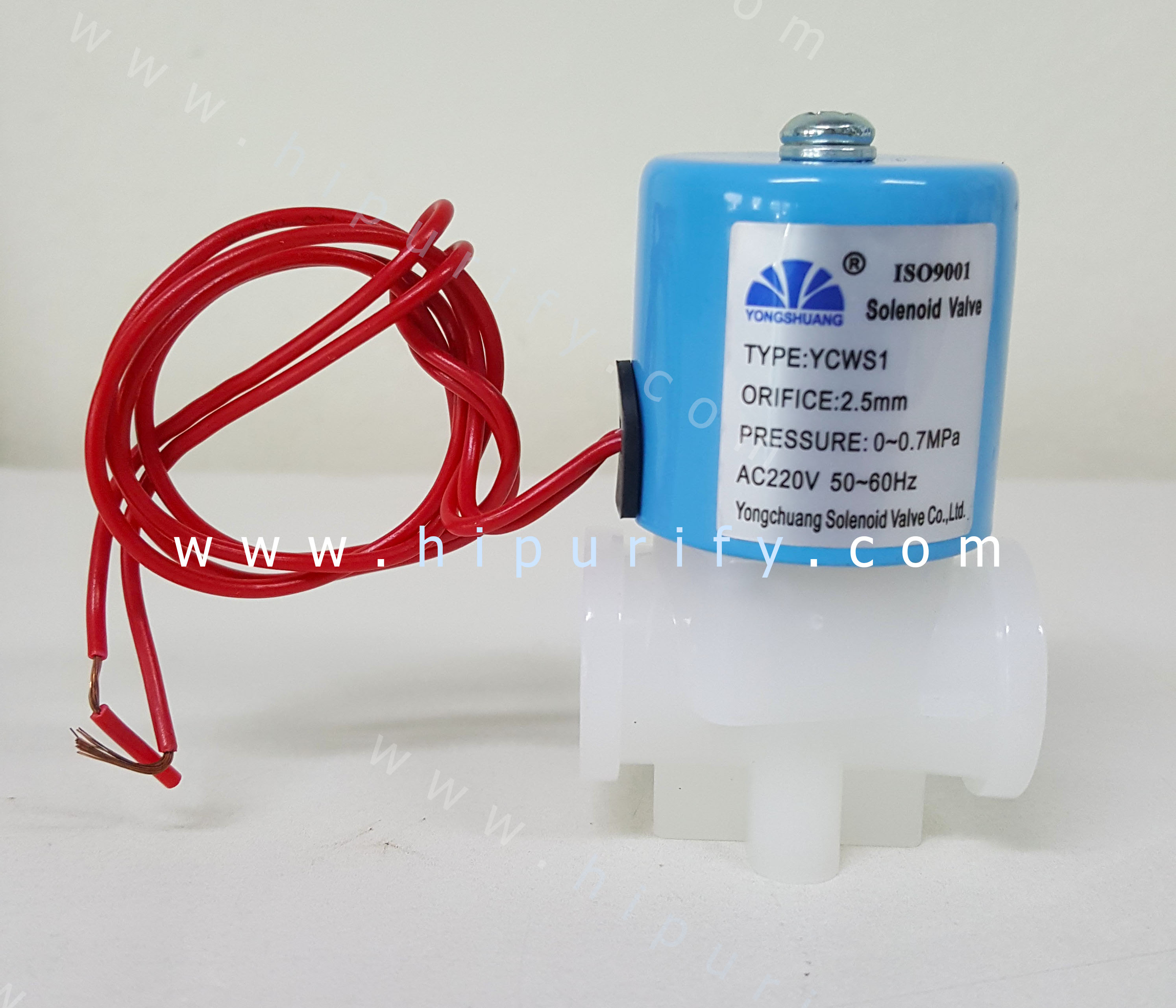 โซลินอยด์วาล์วพลาสติก เกลียวใน(แบบหมุน) 1/4"(2 หุน) N/C 220VAC 0.3A 50-60Hz