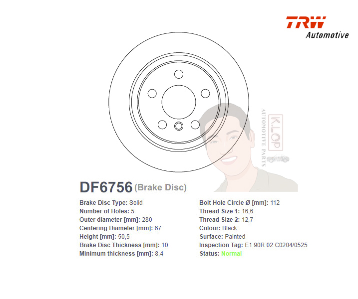 DF6756S จานเบรค-ดรัมเบรค(TRW) BMW X1 (F48), Series 2 (F45,46) 218i ปี2014> R S