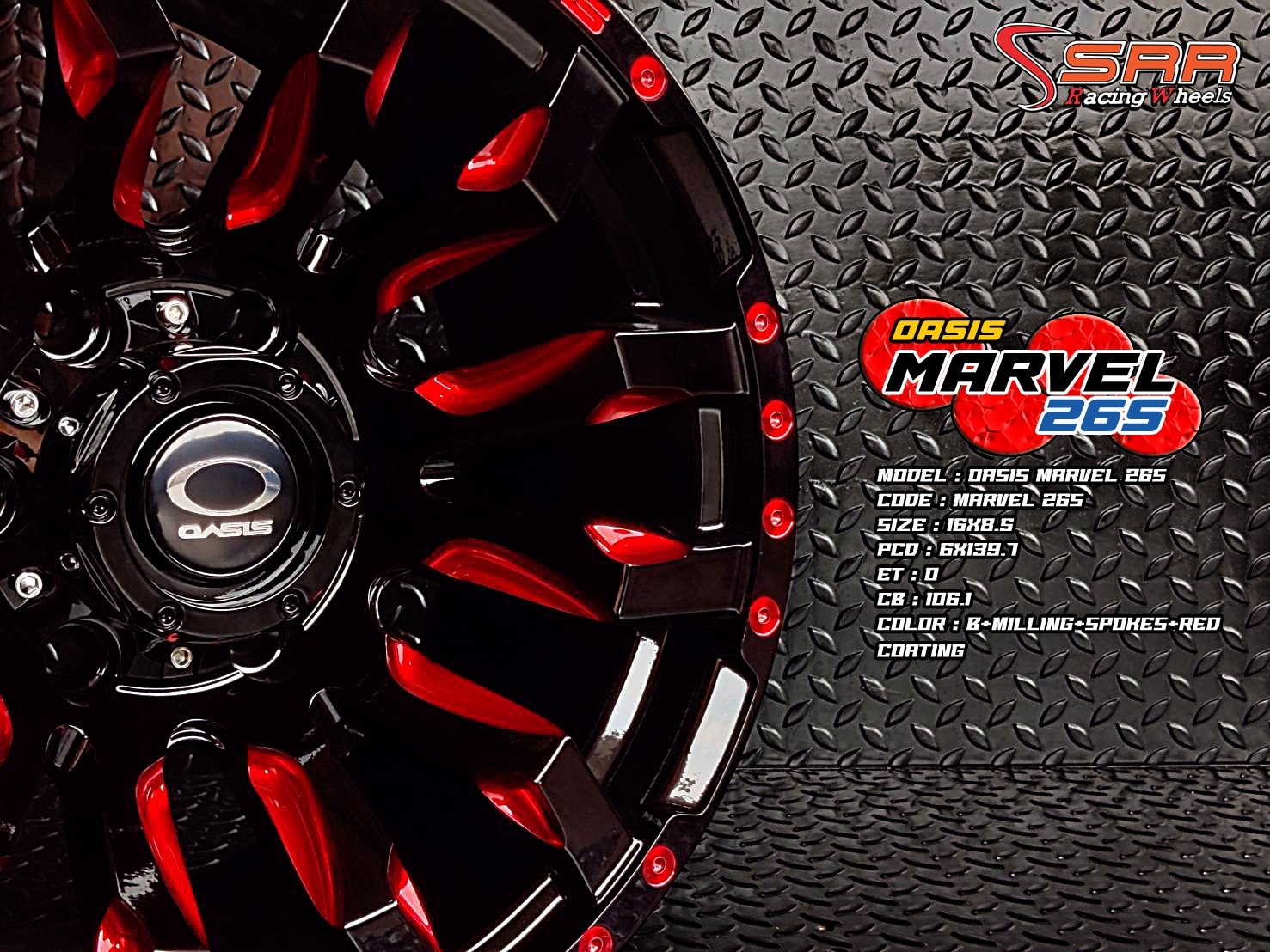 OASIS MARVEL 26S ขอบ16 6H139.7 ET0 B+MILLING+SPOKES+RED ราคาพิเศษ