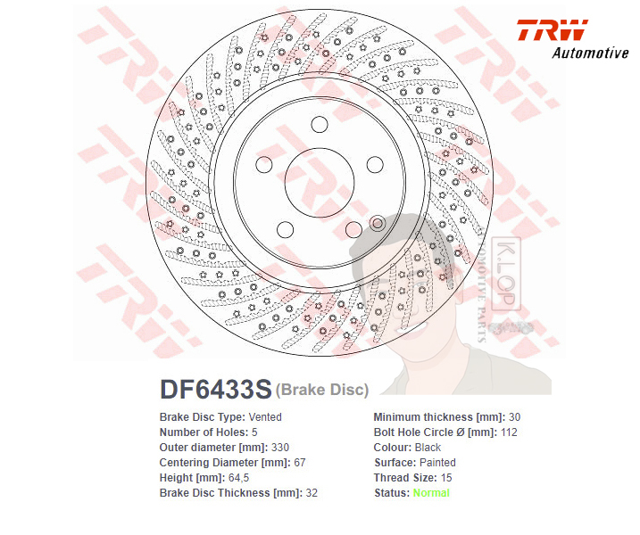 DF6433S จานเบรค-ดรัมเบรค(TRW) BENZ W211 E280 CDI / E350 CGI ปี2005-2008 F V