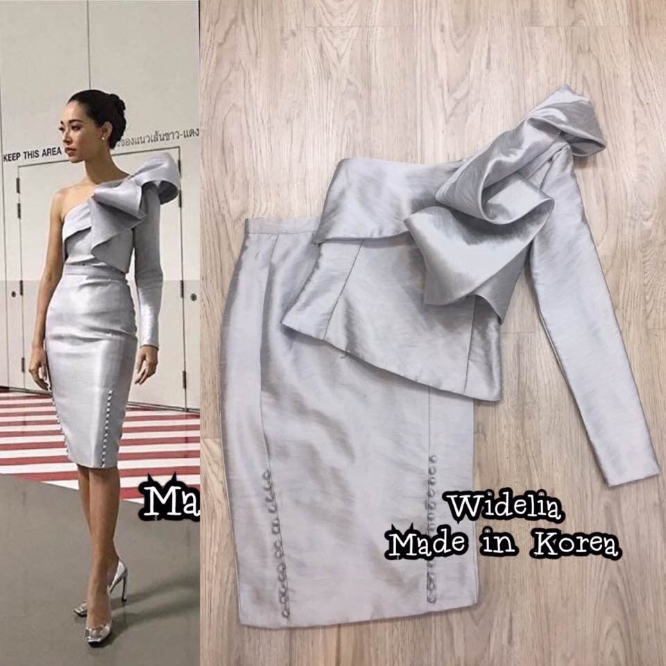 *พร้อมส่ง*Cherz' Set :: เสื้อไหล่เดียว แต่งโบใหญ่บิ๊คบึ้ม กับกระโปรงทรงสอบแต่งแถบด้านหน้า