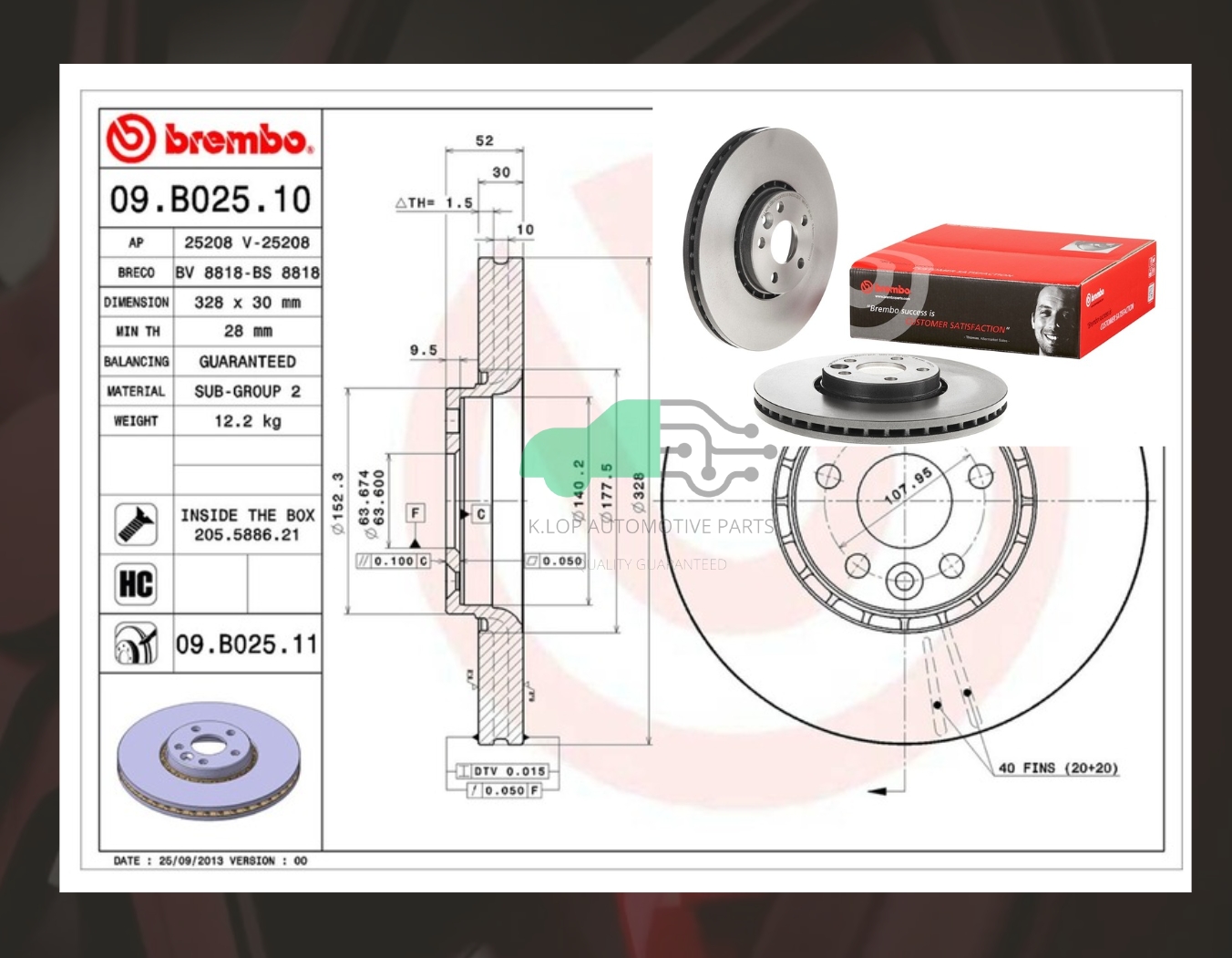 09 B025 1 จานเบรคหน้า (ยี่ห้อ BREMBO) Volvo XC60 (HC) 08-17