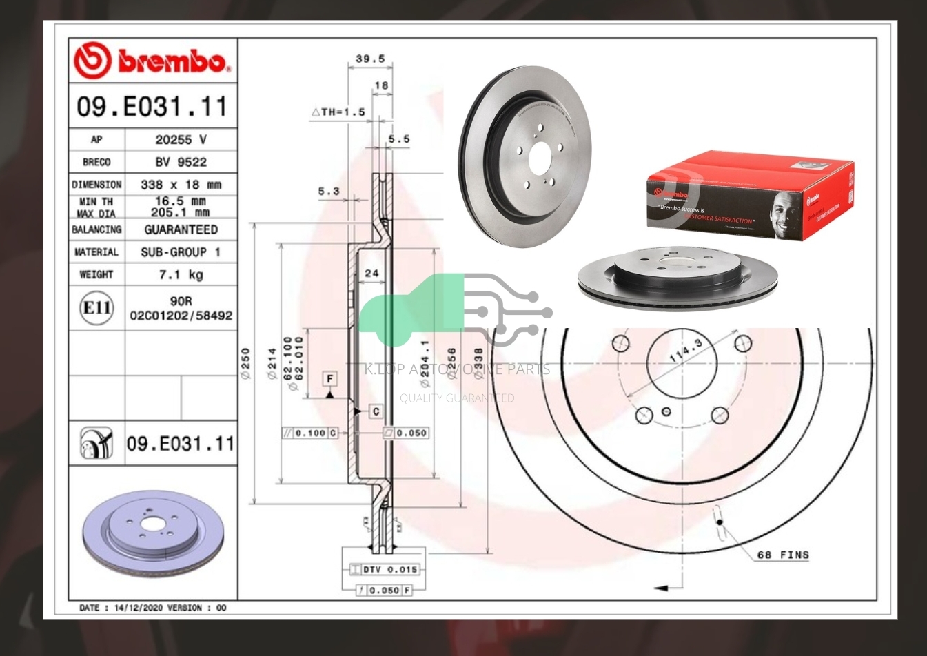 09 E031 11 จานเบรค ล้อ R (ยี่ห้อ BREMBO) รุ่น UV LEXUS RX AGL20-25 ปี15