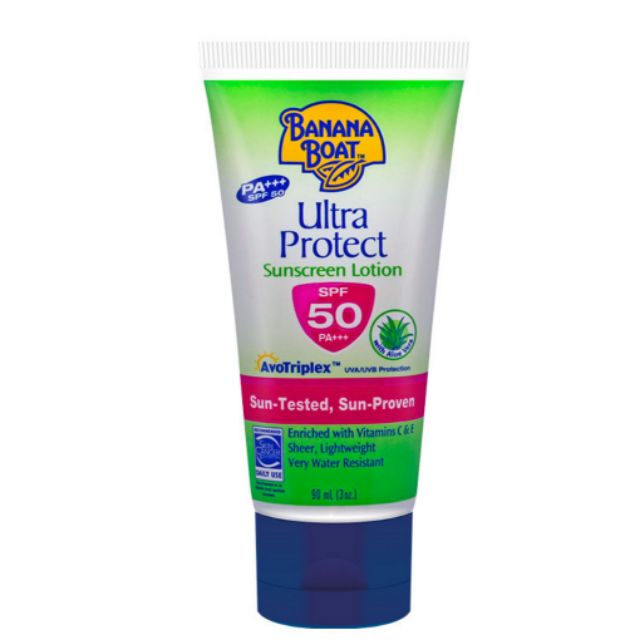 กันแดด Banana Boat Ultra Protect Sunscreen Lotion SPF 50PA+++ 90mL สีเขียว สูตรยอดนิยม กันน้ำ ซึมซาบเร็ว ไม่เหนียวเหนอะหนะ