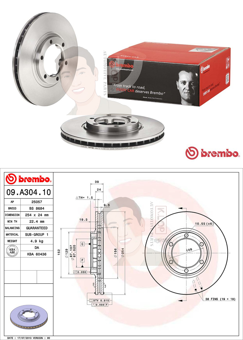 09 A304 10 จานเบรค ล้อ F (ยี่ห้อ BREMBO) รุ่น Std MITSUBISHI Strada 4x2 ปี1995