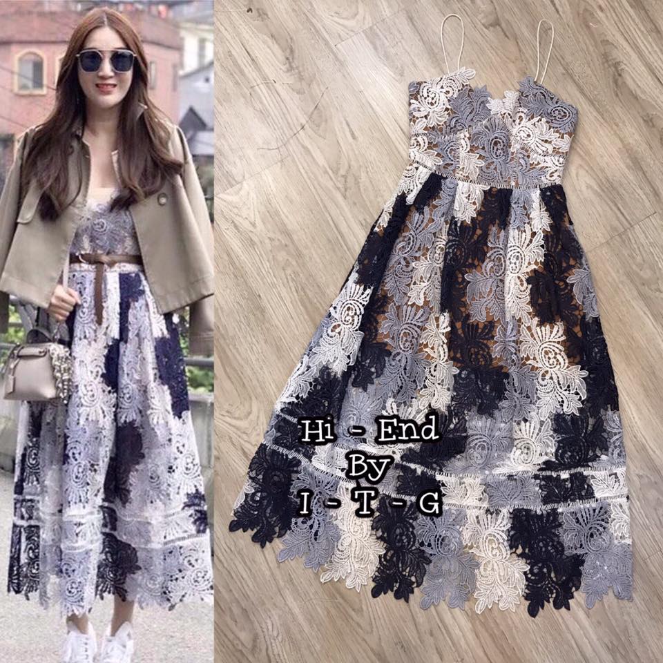 *พร้อมส่ง*Self portrait Dress :: เดรสสายเดี่ยวตัวเก๋ ลูกไม้ลายสวย