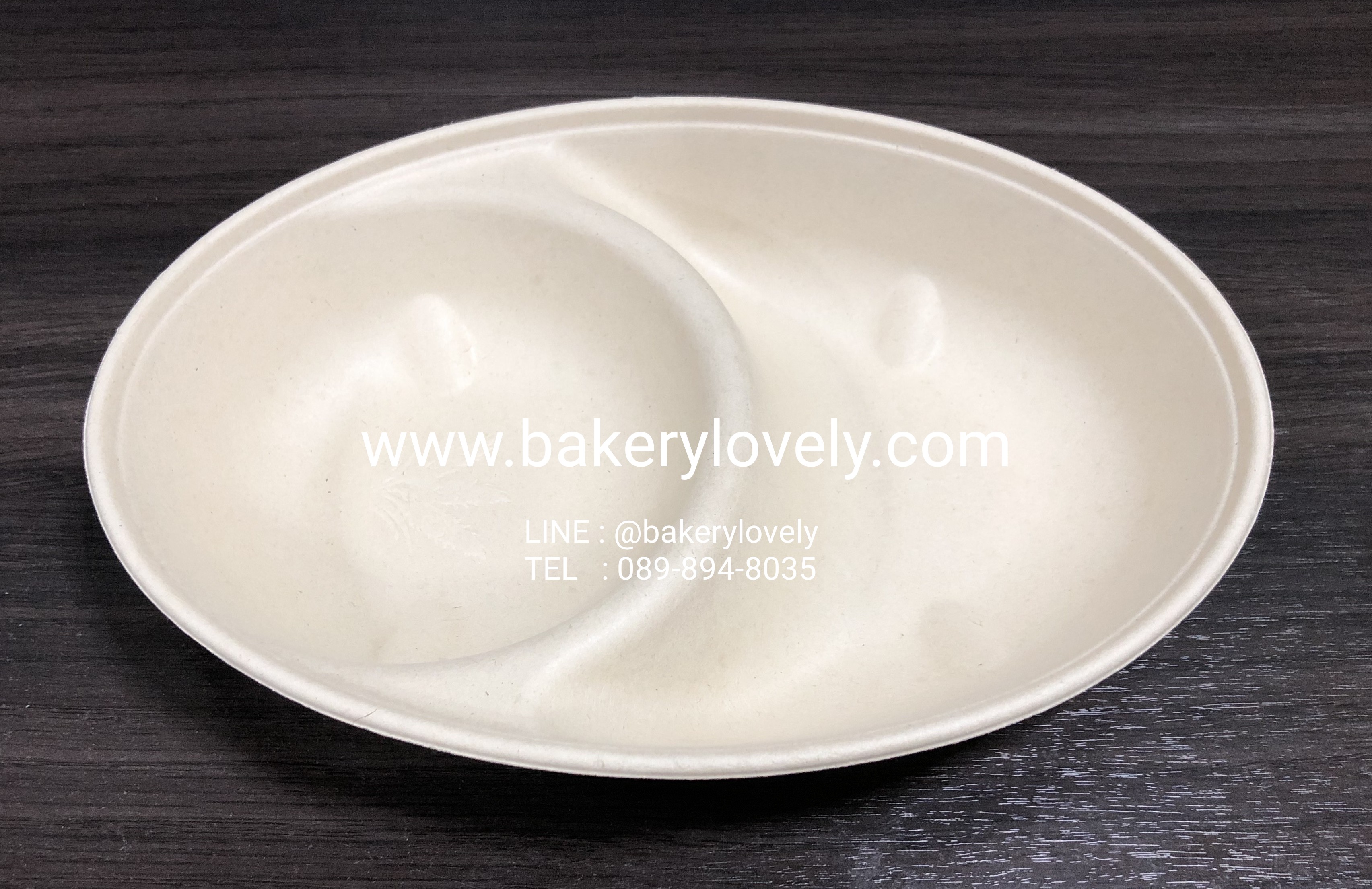 ถาดกระดาษชานอ้อย 2 ช่อง วงรี 800 ml + ฝาปิด