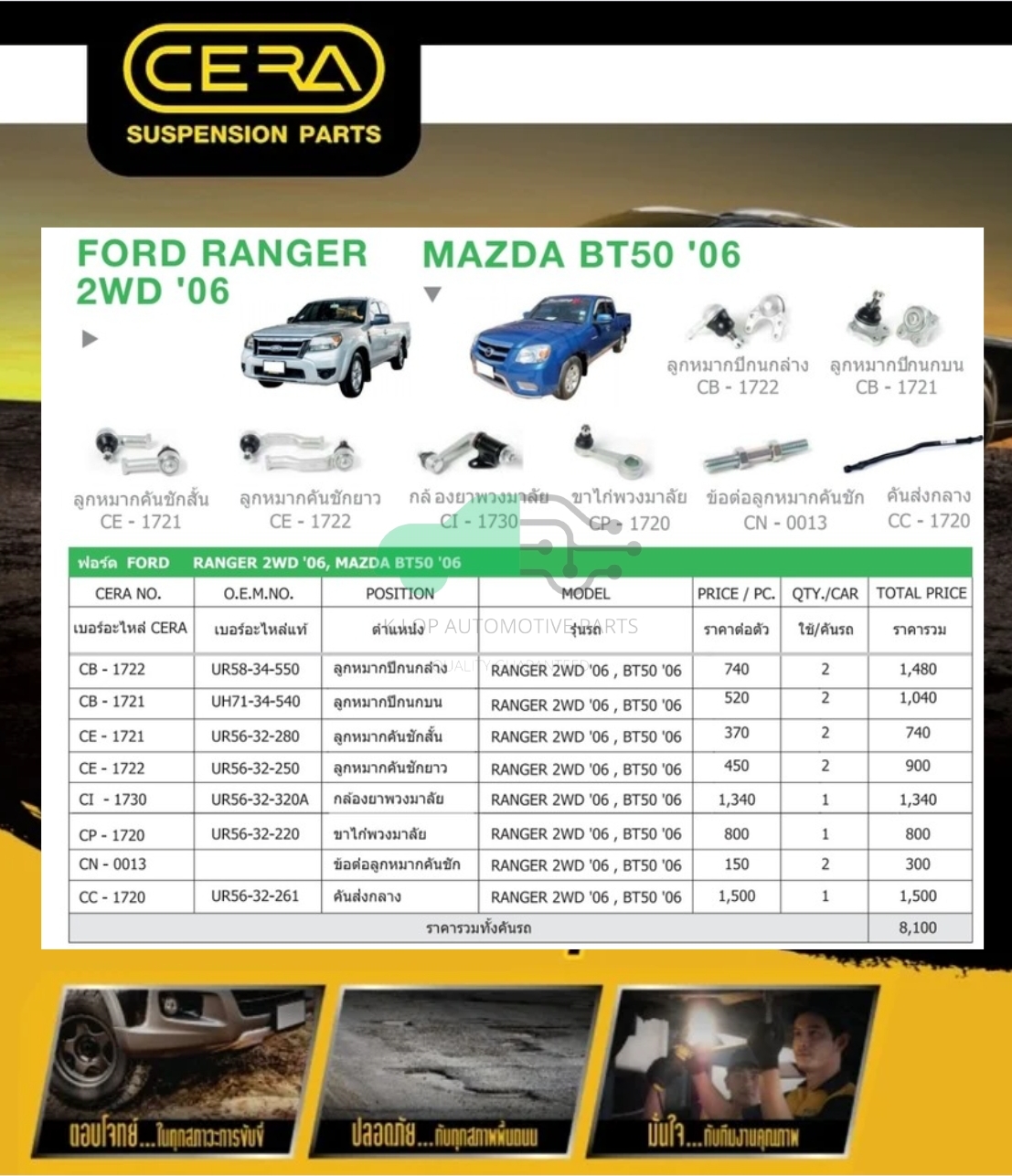 ชุดเปลี่ยนลูกหมากช่วงล่าง(CERA) MAZDA BT-50 2WD, RANGER 2WD'06