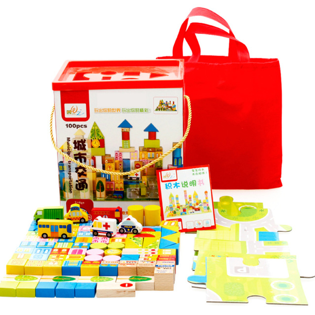 บล็อคไม้สร้างเมือง 100 ชิ้น