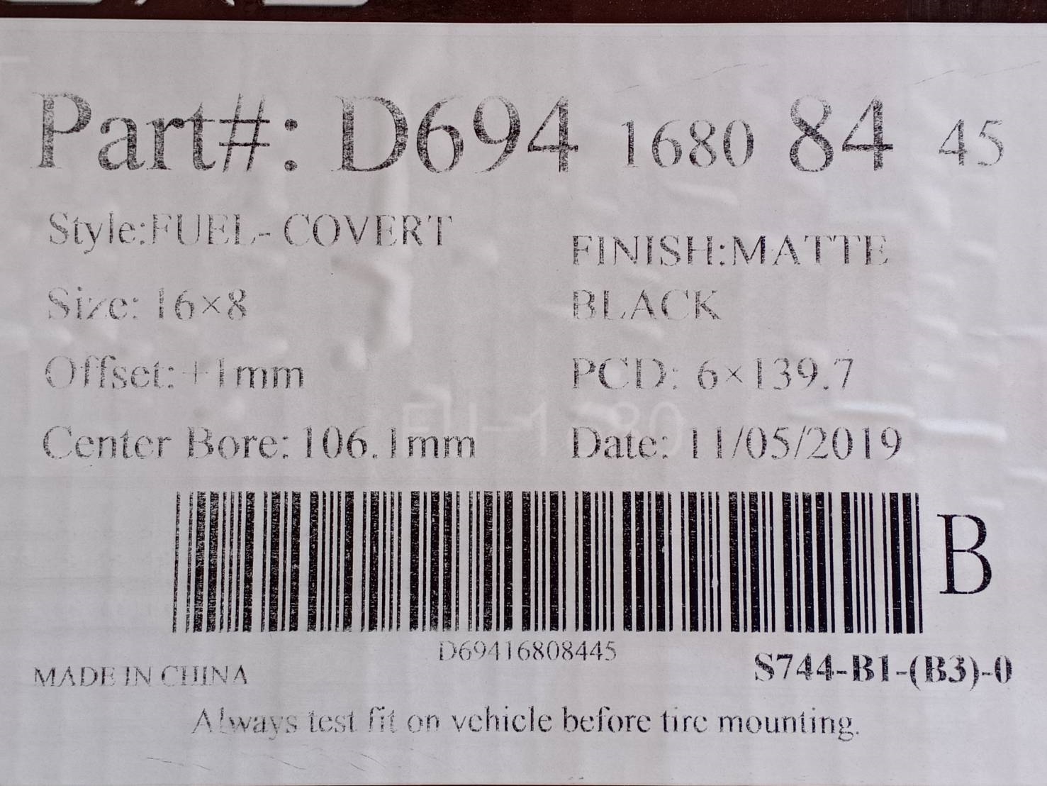 FUEL COVERT D694 ขอบ16 ET+1 6x139.7 MATTE BLACK