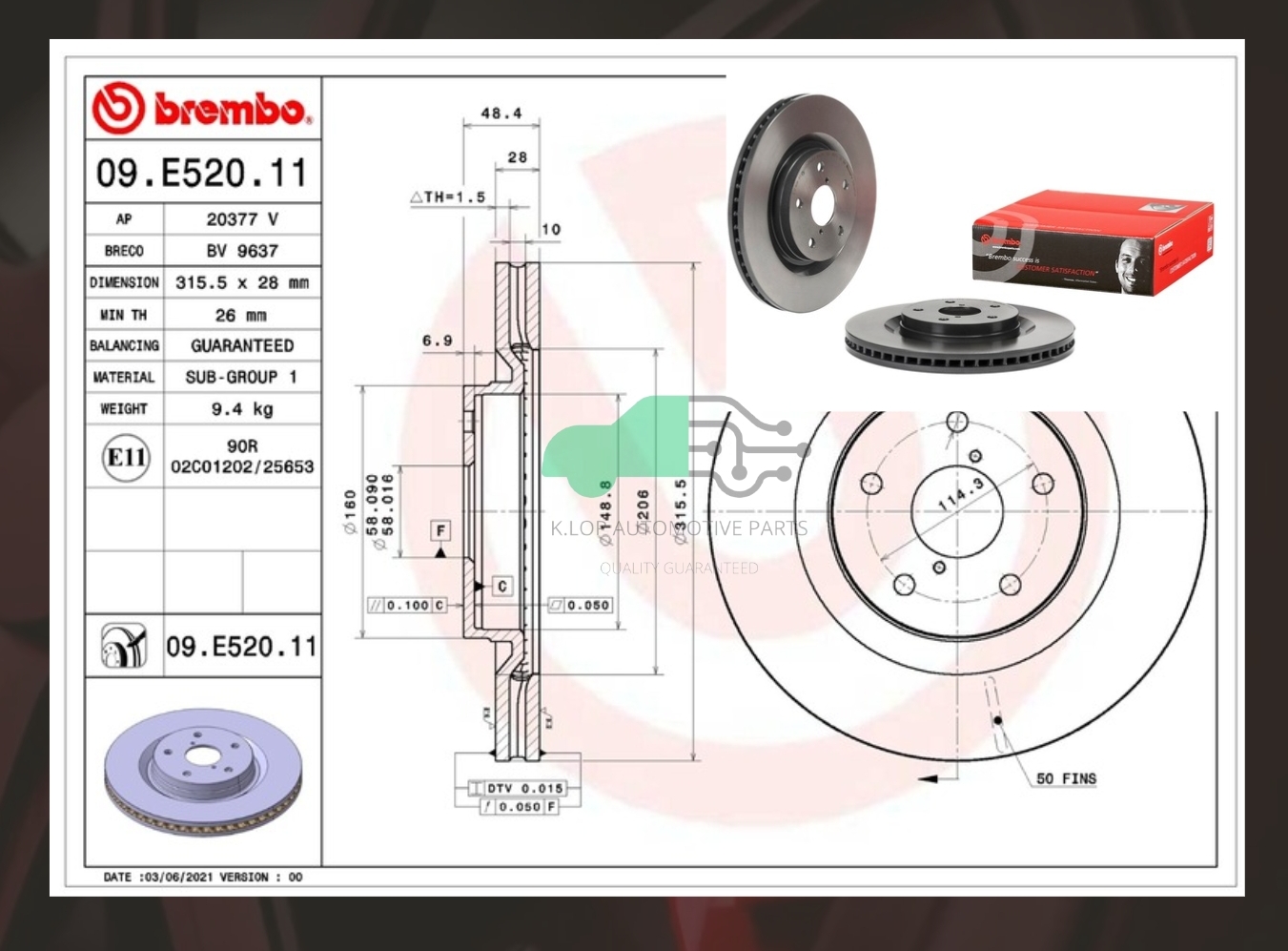 09 E520 11 จานเบรค ล้อ F (ยี่ห้อ BREMBO) SUBARU Forrester SK 2018-