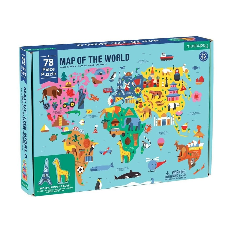 Mudpuppy - Map of the World Geography Puzzle (Include Special Shaped Pieces) 78 pcs.