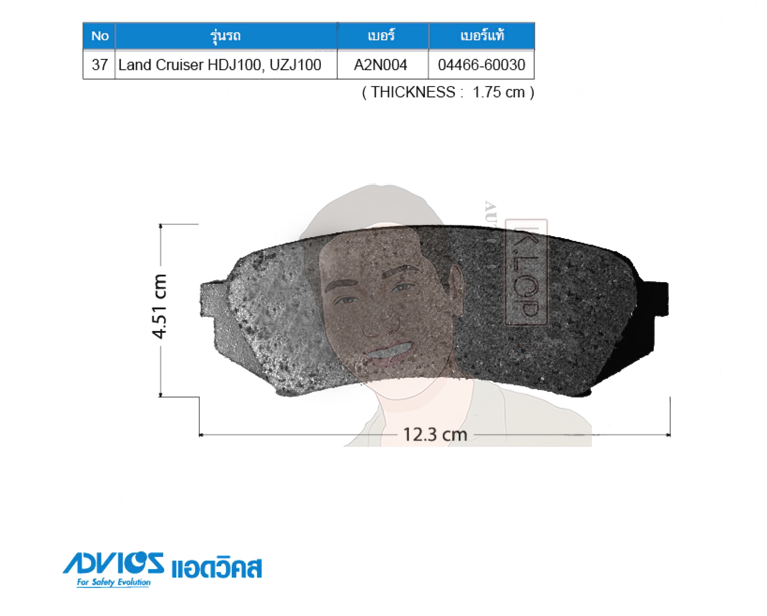 A2N004 ผ้าเบรกหลังแท้ญี่ปุ่น ADVICS : รุ่น LAND CRUISER HDJ10