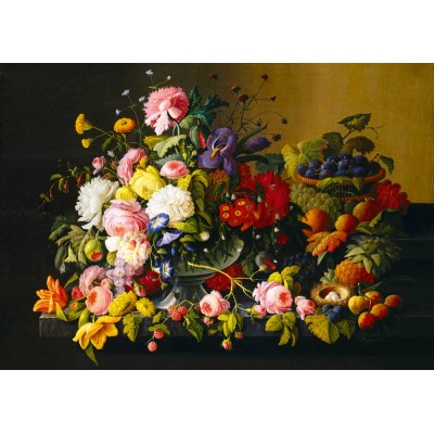 Bluebird Puzzle - Still Life, Flowers and Fruit, 1855 by Severin Roesen 1000 pcs.