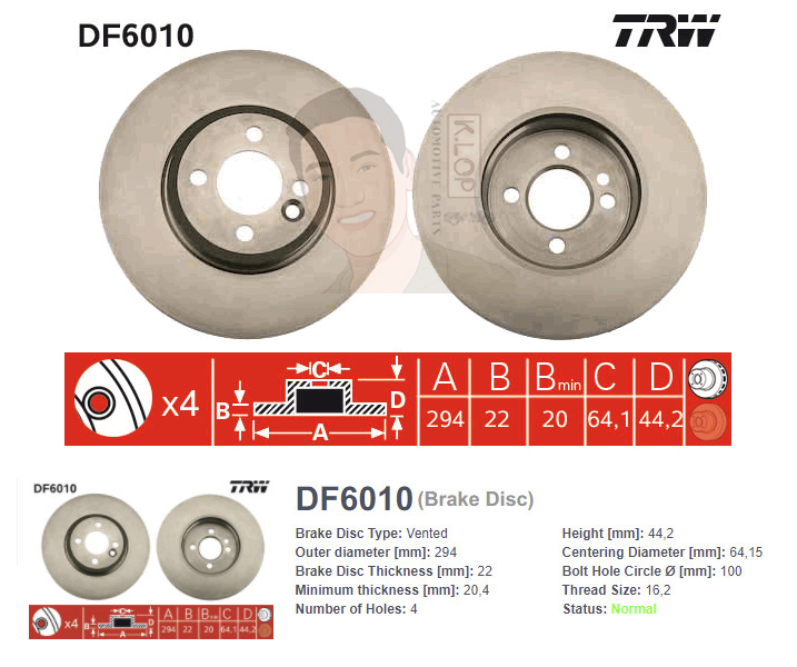 DF6010 จานเบรค-ดรัมเบรค(TRW) MINI COOPER S (R56) ปี2010 F V