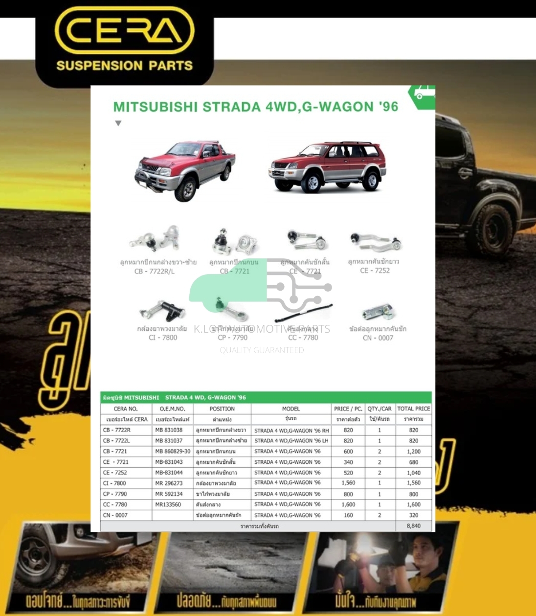 ชุดเปลี่ยนลูกหมากช่วงล่าง(CERA) MITSUBISHI STRADA 4WD
