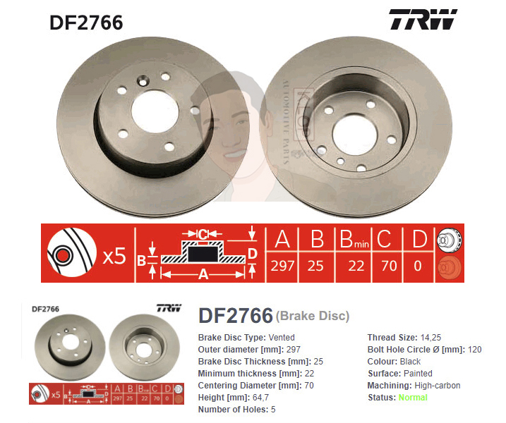 DF2766 จานเบรค-ดรัมเบรค(TRW) LAND ROVER NEW RANGE/ROVER 4.0,4.6 ปี1994-2002 F V