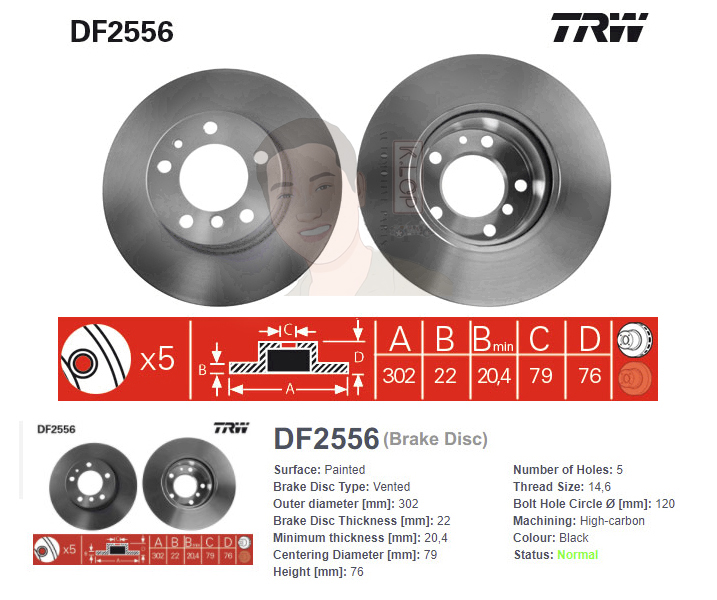 DF2556S จานเบรค-ดรัมเบรค(TRW) BMW E32 730i, iL ปี1986-1994 F V / E34 525i ปี1987-1996 F V
