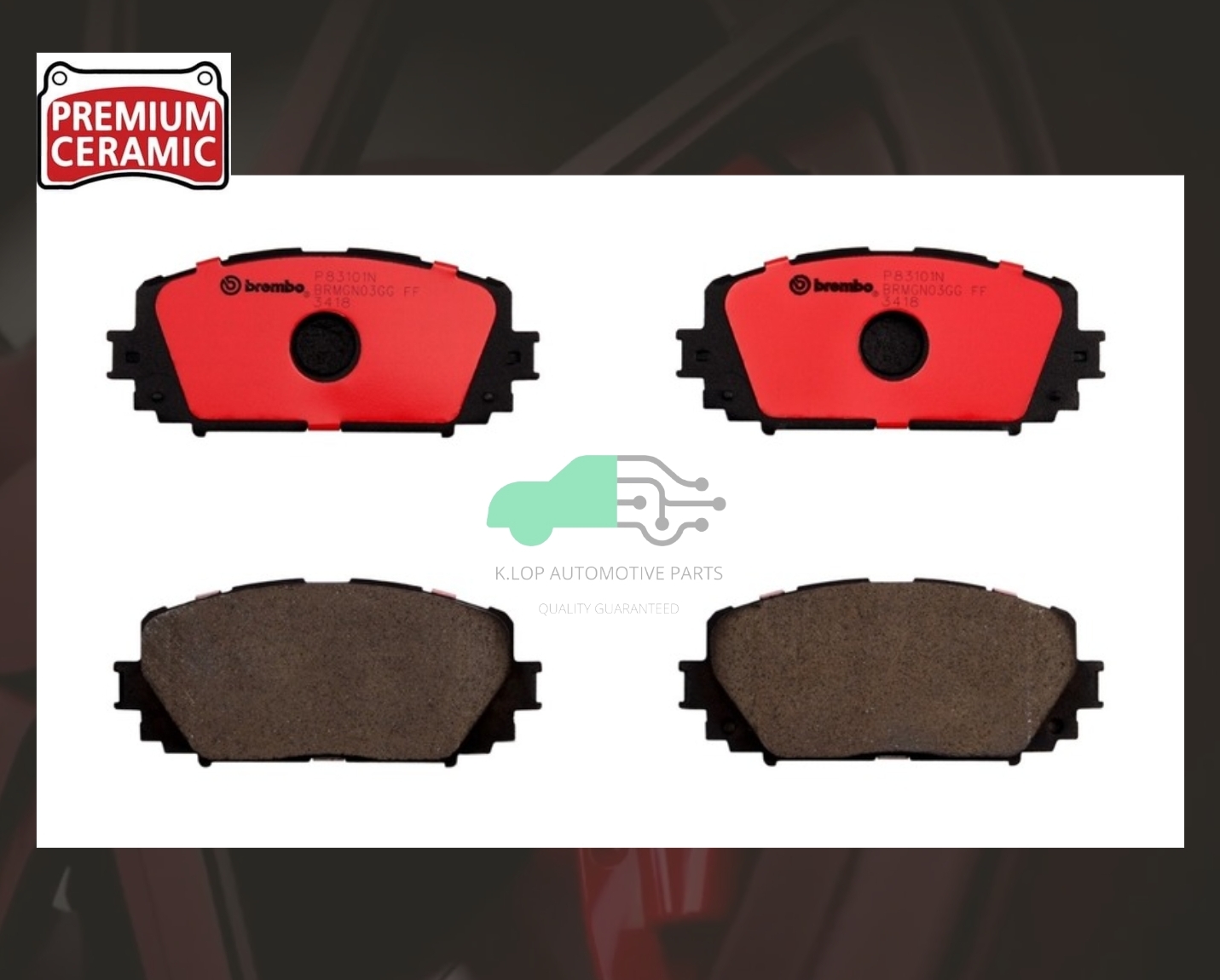 P83 101N ผ้าเบรกหน้า (แท้ BREMBO รุ่น Ceramic) VIOS S (1.5L) 07-13/VIOS G, S (1.5L) 13-16/VIOS G, S (1.5L) 17-/YARIS S, RS (1.5L)