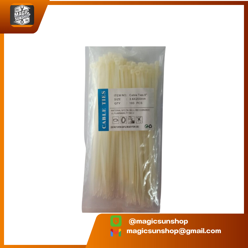 เคเบิ้ลไทร์ ขนาด 8" (100เส้น/เเพ็ค) 3.6x200 mm. สีขาว