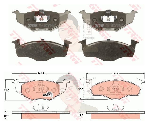 GDB1218 ผ้าเบรค-หน้า(TRW) (เนื้อผ้า COTEC) SEAT CORDOBA 1.8GLX '97-'99