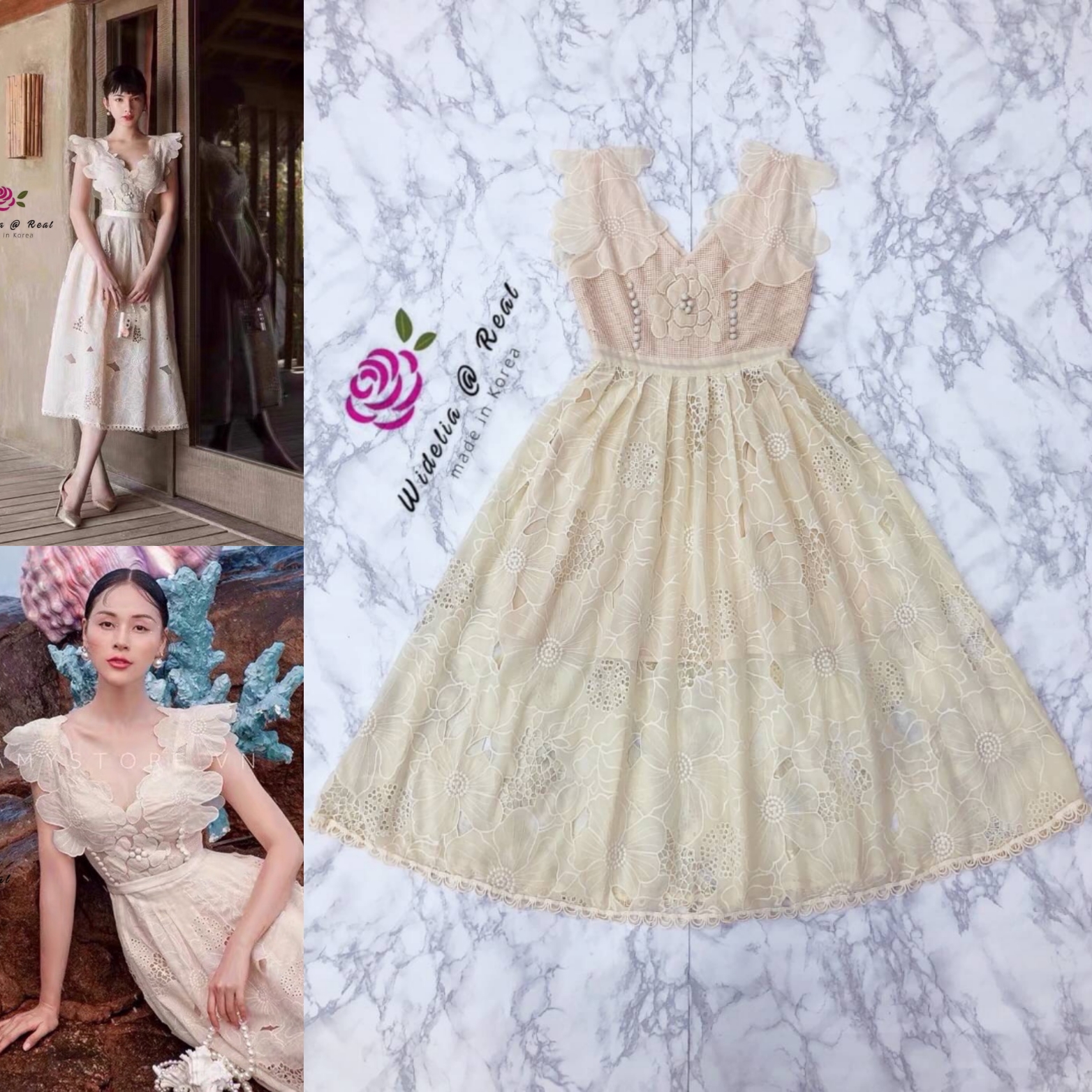Amethes Dress เดรสแขนกุดแสนสวย ช่วงแขนแต่งดอกไม้ดูหรูดูแพงมากแม่