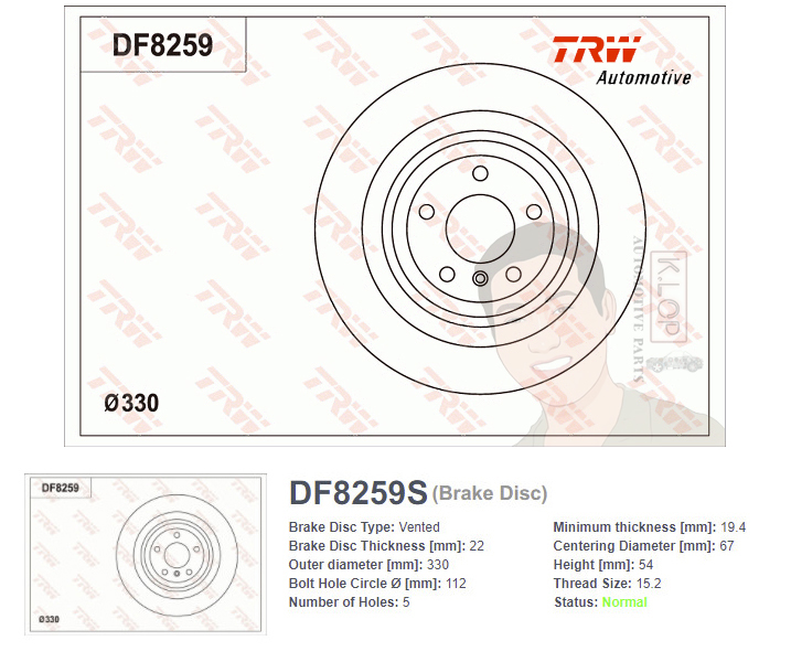 DF8259S จานเบรค-ดรัมเบรค(TRW) BENZ W166 ML350 4-Matic ปี2011-2015 R V