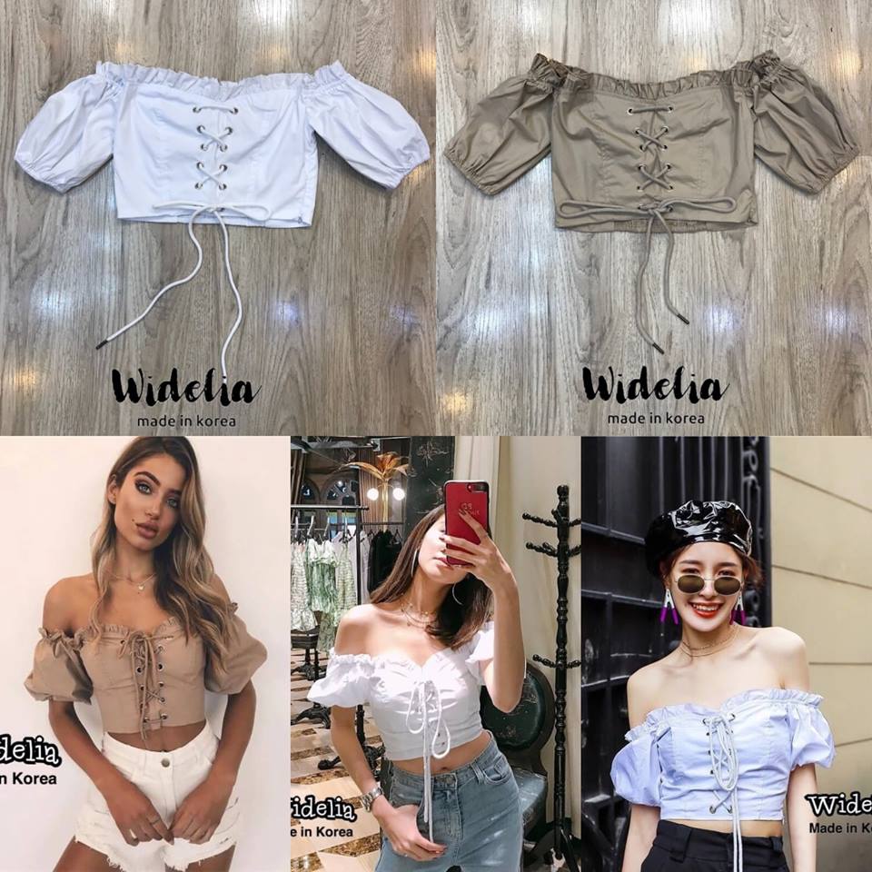 Reformation : Top >>เสื้อปาดไหล่แขนสั้นแขนบนและล่างเป็นยางยืด