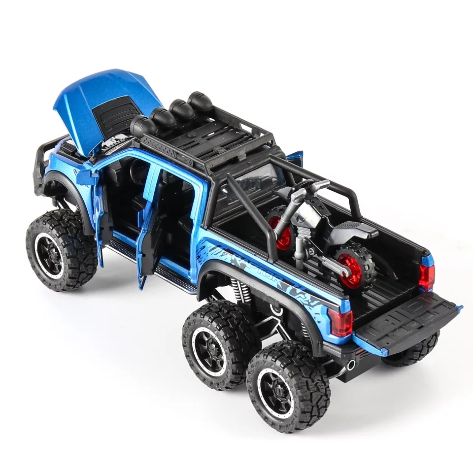 โมเดลรถเหล็ก Ford Raptor 6 ล้อ บรรทุกรถ scale 1:28 มีเสียงมีไฟ (ปลีก-ส่ง)